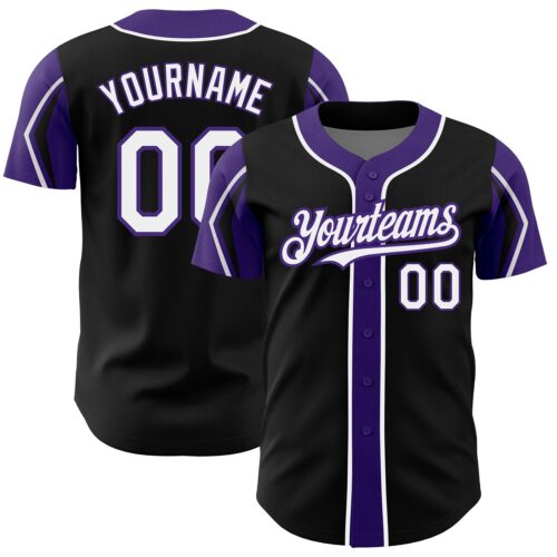 ArmShapes0025 Custom Black White-Purple 3 Colors Arm Shapes Authentic Baseball Jersey