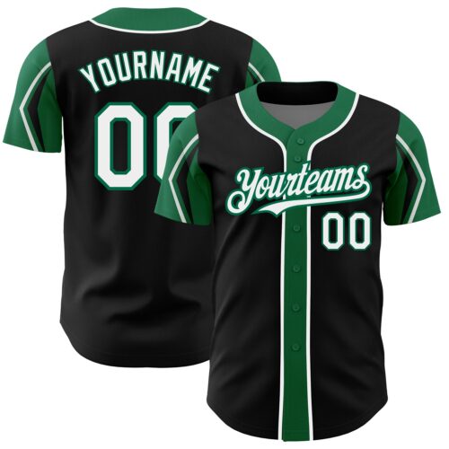 ArmShapes0026 Custom Black White-Kelly Green 3 Colors Arm Shapes Authentic Baseball Jersey