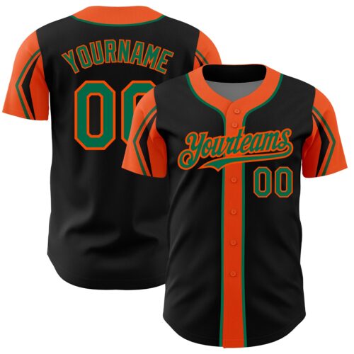ArmShapes0027 Custom Black Kelly Green-Orange 3 Colors Arm Shapes Authentic Baseball Jersey
