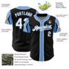 Custom Black White-Light Blue 3 Colors Arm Shapes Authentic Baseball Jersey