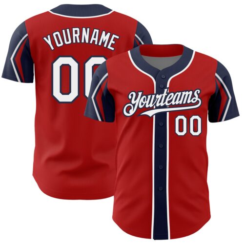 ArmShapes0040 Custom Red White-Navy 3 Colors Arm Shapes Authentic Baseball Jersey