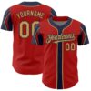 Custom Red Old Gold-Navy 3 Colors Arm Shapes Authentic Baseball Jersey