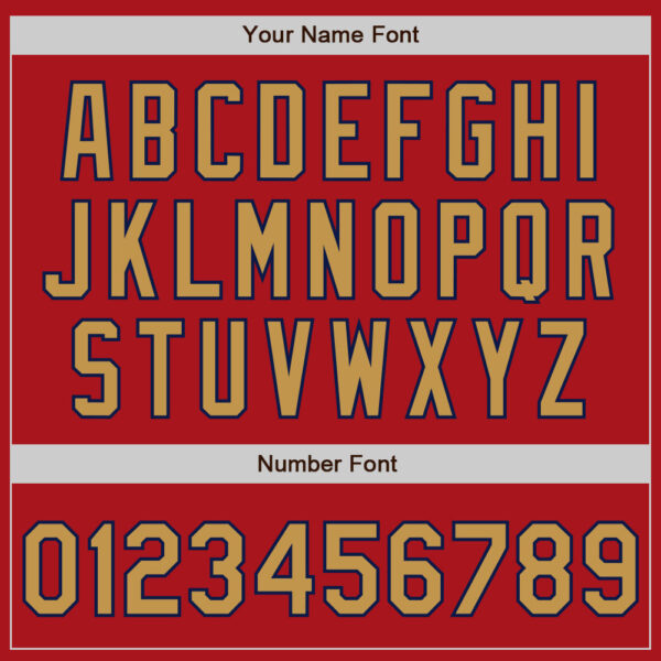 Custom Red Old Gold-Navy 3 Colors Arm Shapes Authentic Baseball Jersey