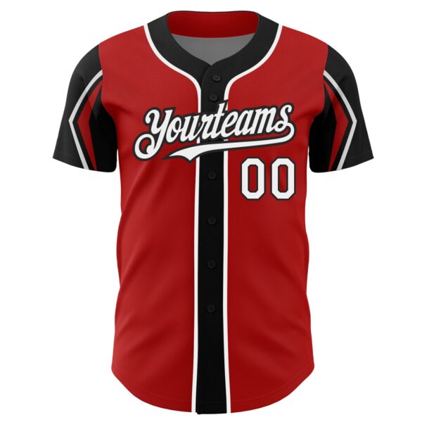 Custom Red White-Black 3 Colors Arm Shapes Authentic Baseball Jersey