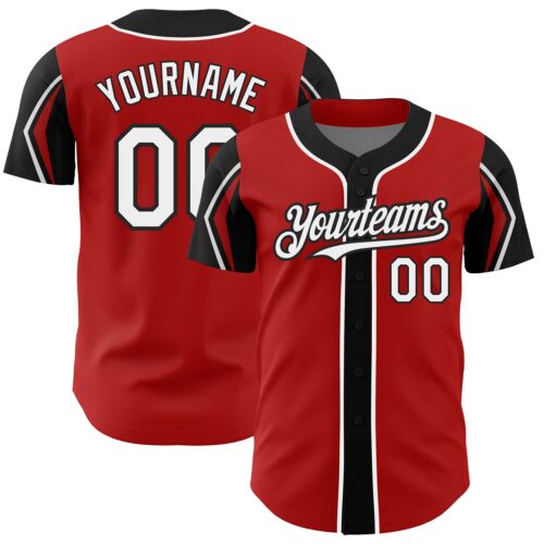 ArmShapes0042 Custom Red White-Black 3 Colors Arm Shapes Authentic Baseball Jersey