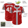 Custom Red White-Gray 3 Colors Arm Shapes Authentic Baseball Jersey