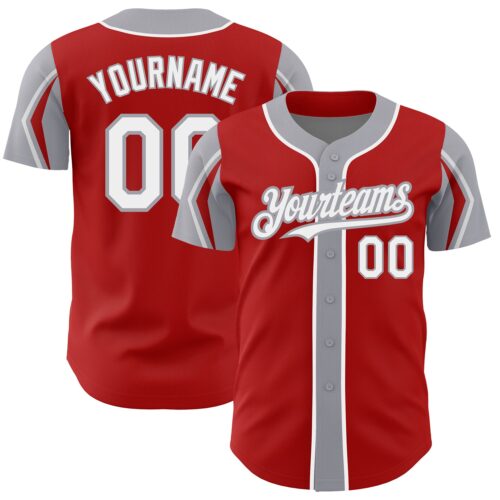 ArmShapes0045 Custom Red White-Gray 3 Colors Arm Shapes Authentic Baseball Jersey