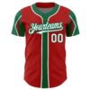 Custom Red White-Kelly Green 3 Colors Arm Shapes Authentic Baseball Jersey