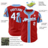Custom Red White-Light Blue 3 Colors Arm Shapes Authentic Baseball Jersey