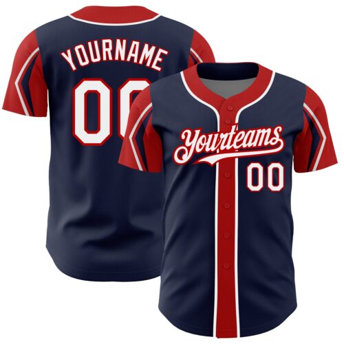 ArmShapes0048 Custom Navy White-Red 3 Colors Arm Shapes Authentic Baseball Jersey