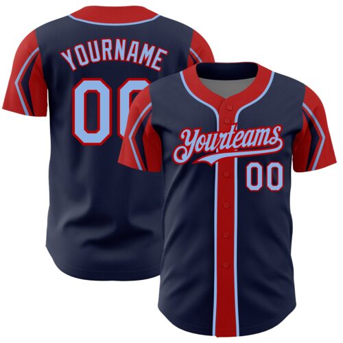 ArmShapes0049 Custom Navy Light Blue-Red 3 Colors Arm Shapes Authentic Baseball Jersey