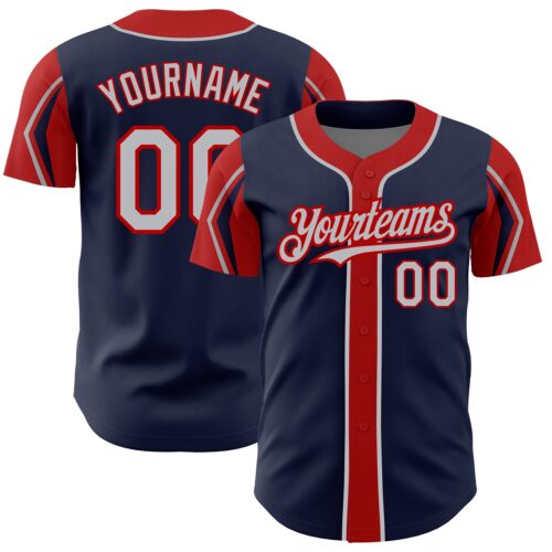ArmShapes0050 Custom Navy Gray-Red 3 Colors Arm Shapes Authentic Baseball Jersey