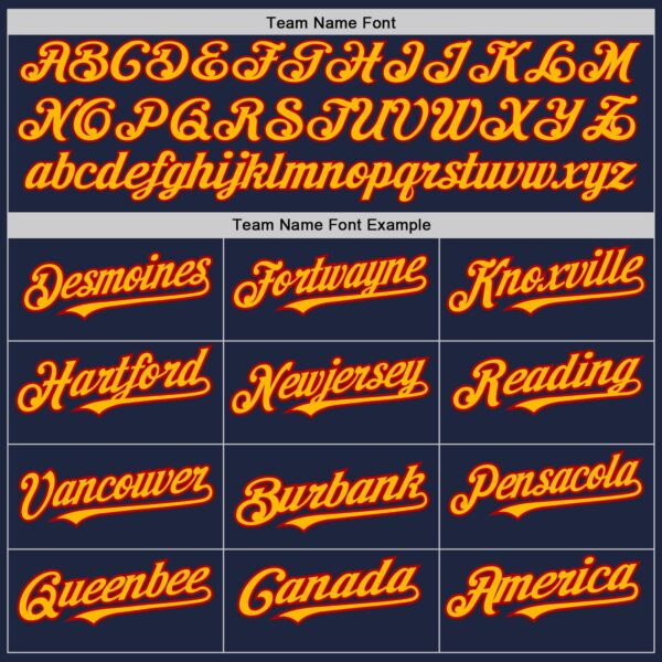 Custom Navy Gold-Red 3 Colors Arm Shapes Authentic Baseball Jersey