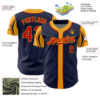 Custom Navy Red-Gold 3 Colors Arm Shapes Authentic Baseball Jersey