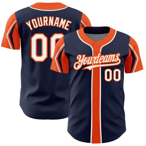 ArmShapes0054 Custom Navy White-Orange 3 Colors Arm Shapes Authentic Baseball Jersey