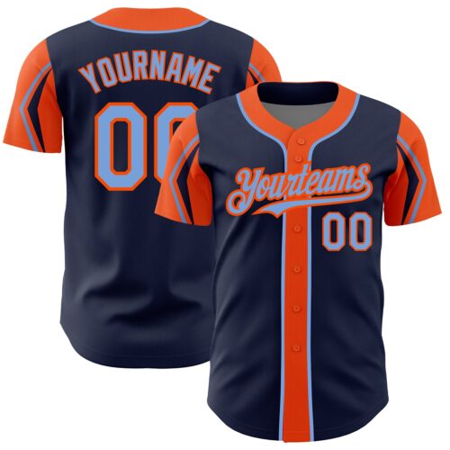 ArmShapes0055 Custom Navy Powder Blue-Orange 3 Colors Arm Shapes Authentic Baseball Jersey