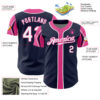 Custom Navy White-Pink 3 Colors Arm Shapes Authentic Baseball Jersey