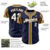 Custom Navy White-Old Gold 3 Colors Arm Shapes Authentic Baseball Jersey