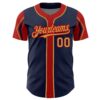 Custom Navy Old Gold-Red 3 Colors Arm Shapes Authentic Baseball Jersey