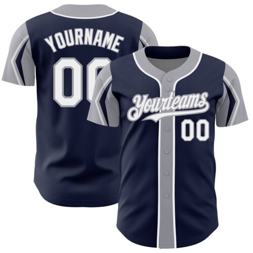 ArmShapes0059 Custom Navy White-Gray 3 Colors Arm Shapes Authentic Baseball Jersey