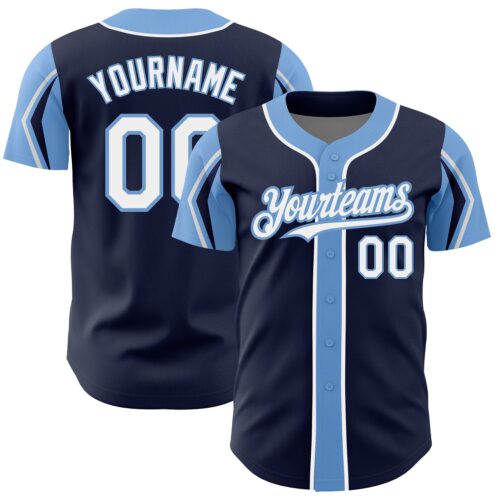 ArmShapes0060 Custom Navy White-Light Blue 3 Colors Arm Shapes Authentic Baseball Jersey