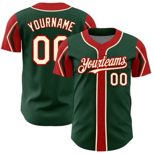 ArmShapes0066 Custom Green Cream-Red 3 Colors Arm Shapes Authentic Baseball Jersey