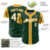 Custom Green White-Gold 3 Colors Arm Shapes Authentic Baseball Jersey