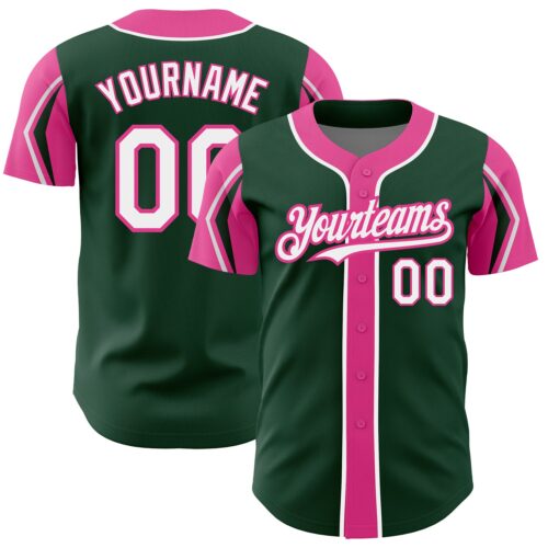 ArmShapes0069 Custom Green White-Pink 3 Colors Arm Shapes Authentic Baseball Jersey