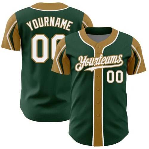 ArmShapes0070 Custom Green White-Old Gold 3 Colors Arm Shapes Authentic Baseball Jersey