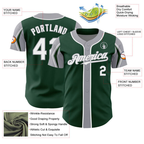 Custom Green White-Gray 3 Colors Arm Shapes Authentic Baseball Jersey