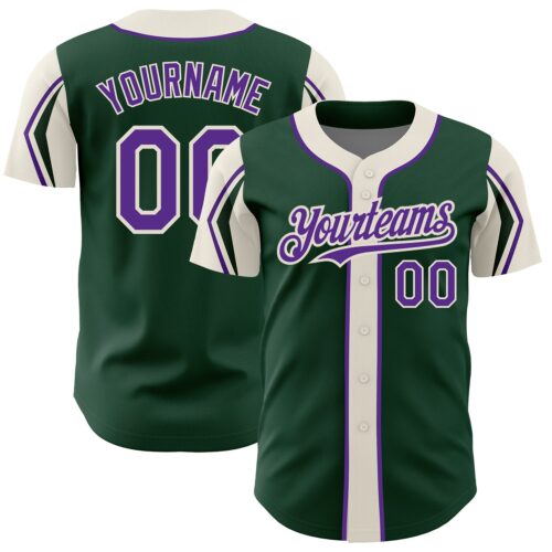 ArmShapes0072 Custom Green Purple-Cream 3 Colors Arm Shapes Authentic Baseball Jersey