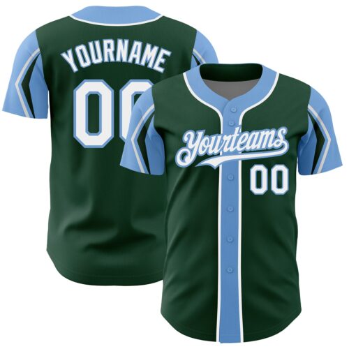 ArmShapes0073 Custom Green White-Light Blue 3 Colors Arm Shapes Authentic Baseball Jersey