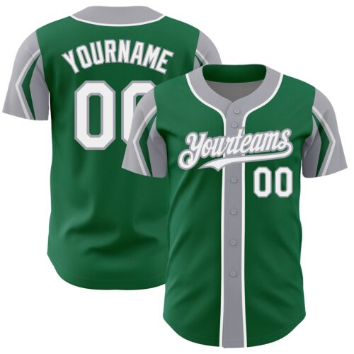 ArmShapes0076 Custom Kelly Green White-Gray 3 Colors Arm Shapes Authentic Baseball Jersey