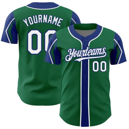 ArmShapes0080 Custom Kelly Green White-Royal 3 Colors Arm Shapes Authentic Baseball Jersey