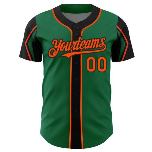 Custom Kelly Green Orange-Black 3 Colors Arm Shapes Authentic Baseball Jersey
