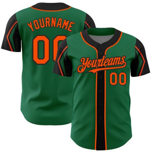 ArmShapes0082 Custom Kelly Green Orange-Black 3 Colors Arm Shapes Authentic Baseball Jersey