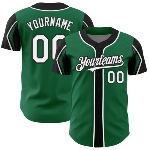 ArmShapes0083 Custom Kelly Green White-Black 3 Colors Arm Shapes Authentic Baseball Jersey