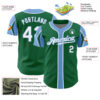 Custom Kelly Green White-Light Blue 3 Colors Arm Shapes Authentic Baseball Jersey
