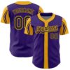 Custom Purple Black-Gold 3 Colors Arm Shapes Authentic Baseball Jersey