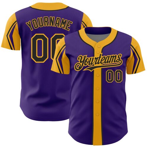 ArmShapes0088 Custom Purple Black-Gold 3 Colors Arm Shapes Authentic Baseball Jersey