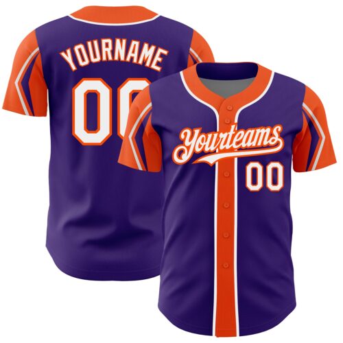ArmShapes0089 Custom Purple White-Orange 3 Colors Arm Shapes Authentic Baseball Jersey