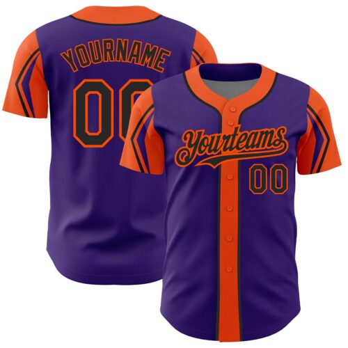 ArmShapes0090 Custom Purple Black-Orange 3 Colors Arm Shapes Authentic Baseball Jersey