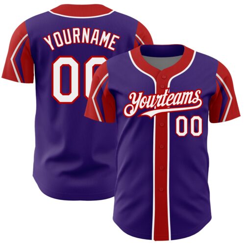 ArmShapes0091 Custom Purple White-Red 3 Colors Arm Shapes Authentic Baseball Jersey