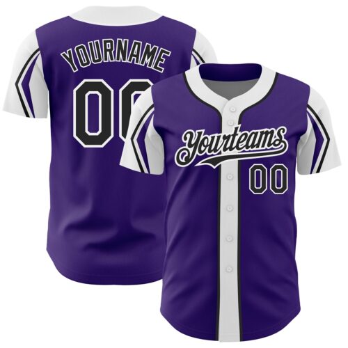 ArmShapes0092 Custom Purple Black-White 3 Colors Arm Shapes Authentic Baseball Jersey