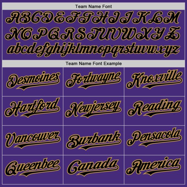 Custom Purple Black-Old Gold 3 Colors Arm Shapes Authentic Baseball Jersey