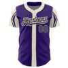 Custom Purple Black-Cream 3 Colors Arm Shapes Authentic Baseball Jersey
