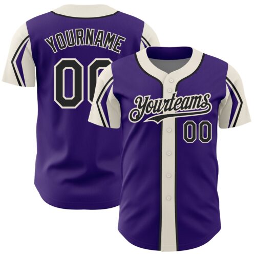 ArmShapes0094 Custom Purple Black-Cream 3 Colors Arm Shapes Authentic Baseball Jersey