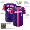 Custom Purple White-Pink 3 Colors Arm Shapes Authentic Baseball Jersey