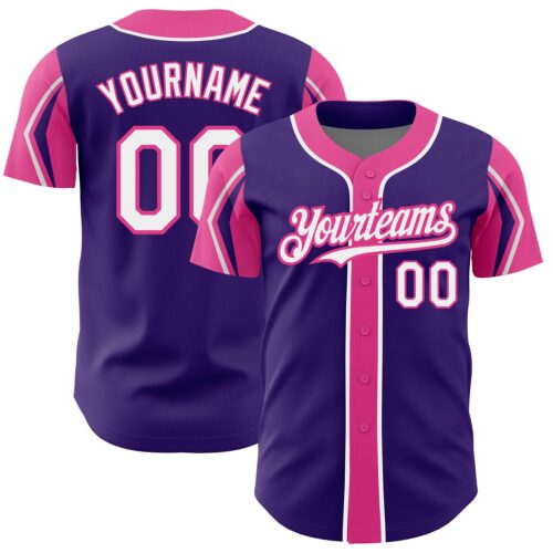 ArmShapes0095 Custom Purple White-Pink 3 Colors Arm Shapes Authentic Baseball Jersey