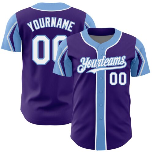 ArmShapes0098 Custom Purple White-Light Blue 3 Colors Arm Shapes Authentic Baseball Jersey